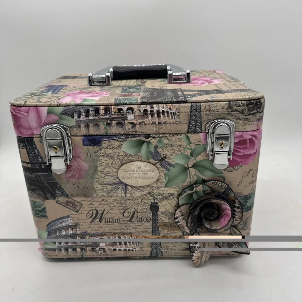 Young Living Beauty School Hard Shell Cosmetic Case Floral Expanding Trays